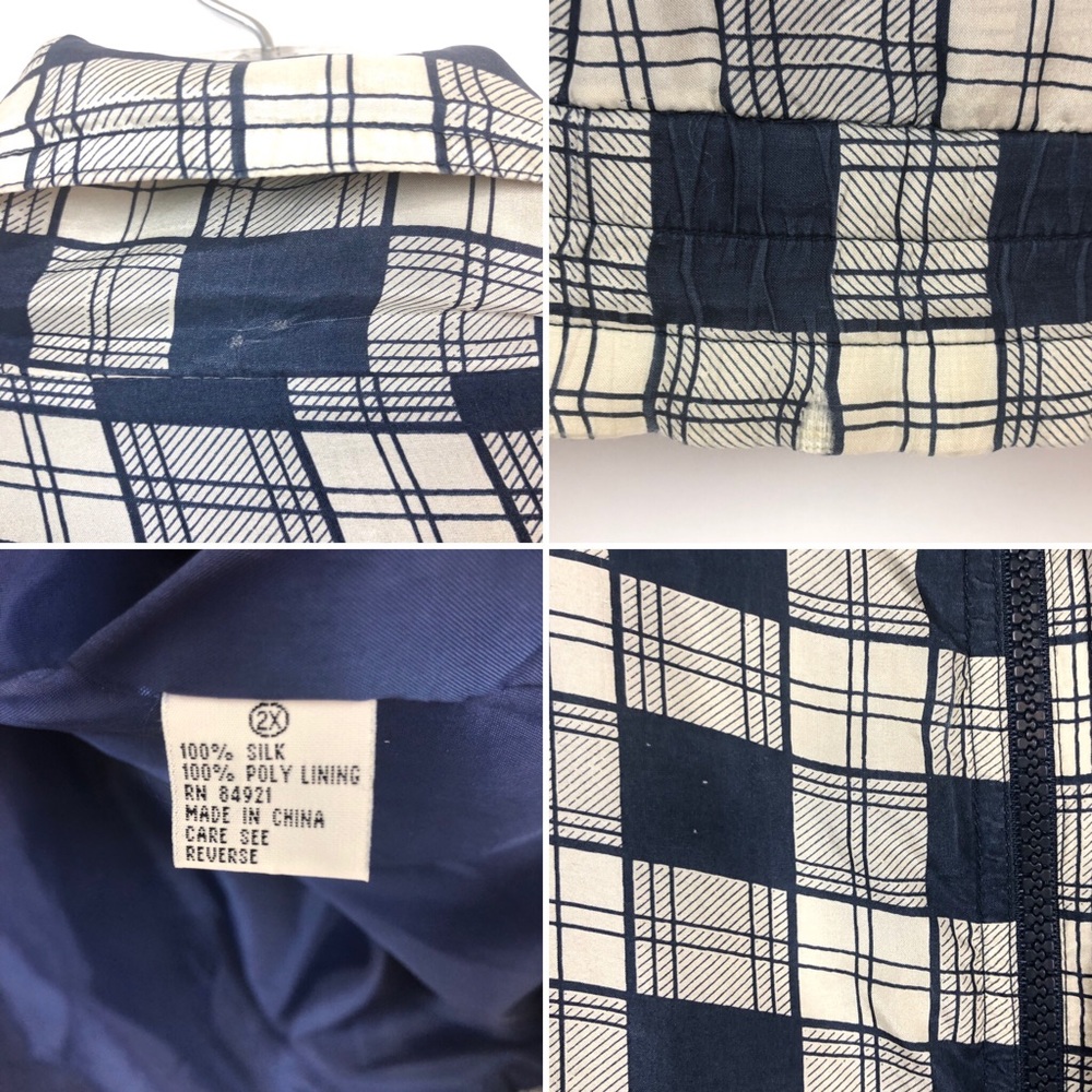 MALCOLM FLOWERS VTG SILK Zip-up Windbreaker Plaid - Picture 8 of 8
